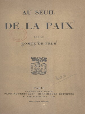 cover image of Au seuil de la paix